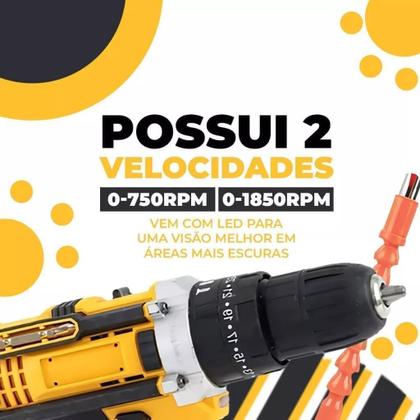 Imagem de Furadeira Sem Fio e Parafusadeira de Impacto 21V com LED, 2 Baterias Recarregáveis e 32 Acessórios Maleta Completa