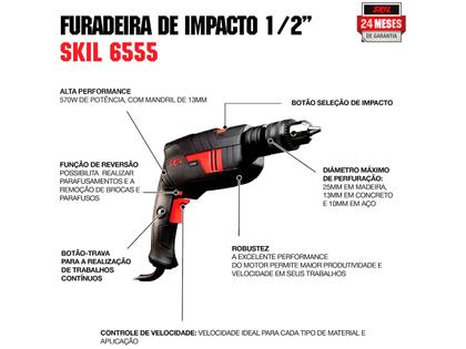 Imagem de Furadeira skil 570w 6555 1/2pol c/kit 14 brocas 220v