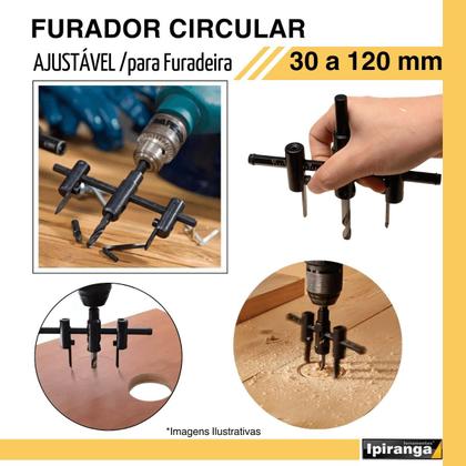 Imagem de Furador Ajustavel Circular para Furadeira 30 a 120mm F000111 IPIRANGA