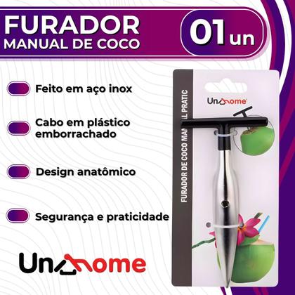 Imagem de Furador Perfurador Abridor de Coco Manual Prático em Aço Inox Uny Home