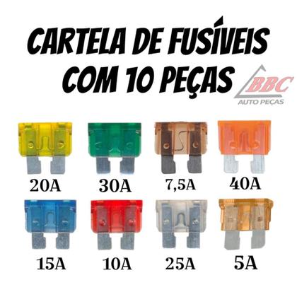 Imagem de Fusível Automotivo Lâmina 5 à 40 Amperes cartela com 10 unidades