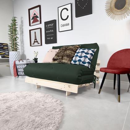 Imagem de Futon Casal Tokio Sofa Cama Verde Militar Com Madeira Maciça