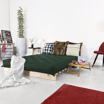 Imagem de Futon Casal Tokio Sofa Cama Verde Militar Com Madeira Maciça