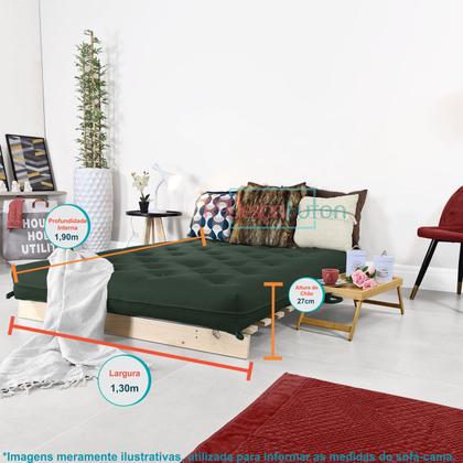 Imagem de Futon Casal Tokio Sofa Cama Verde Militar Com Madeira Maciça