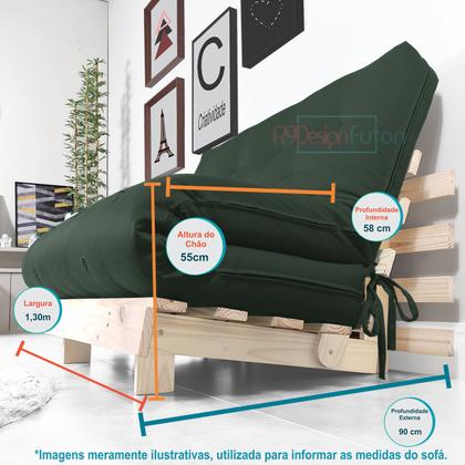 Imagem de Futon Casal Tokio Sofa Cama Verde Militar Com Madeira Maciça