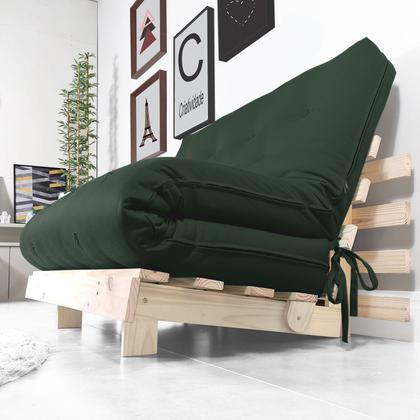 Imagem de Futon Casal Tokio Sofa Cama Verde Militar Com Madeira Maciça