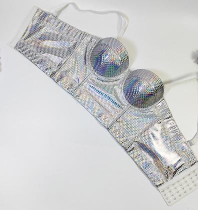 Imagem de G0619-Blusa Festa Luxo Cropped Holográfico Alças Finas Decote Decotado Coração Balada Show Festival Moda Moderno 5JL311