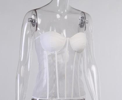 Imagem de G1310-Blusa Festa Luxo Barbatanas Sem Mangas Decotado Decote Coração Transparência Dia a Dia Balada Apresentação Moderno