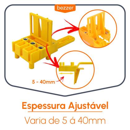 Imagem de Gabarito de Furação para Cavilhas Espessura Ajustável 40 mm p/ brocas 6, 8 e 10mm para Marceneiros, Hobbistas e Oficinas
