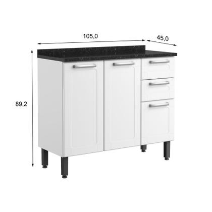 Imagem de Gabinete Aço Cozinha Tampo Incluso 2 Gavetas 3 Portas 105 Cm -Apartamento-Bertolini