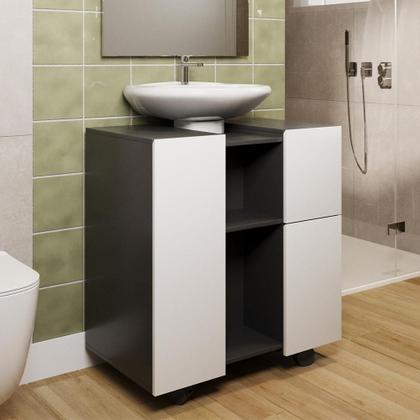 Imagem de Gabinete Armario Banheiro Pia de Coluna Macau com Rodízios