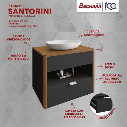 Imagem de Gabinete Armario Banheiro Santorini com 1 Gaveta e Cuba Luna