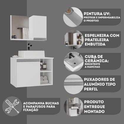 Imagem de Gabinete armario banheiro virtus 60cm + cuba soprepor + espelheira branco inteiro