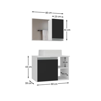 Imagem de Gabinete armario banheiro virtus 60cm + cuba soprepor + espelheira branco/preto