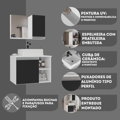 Imagem de Gabinete armario banheiro virtus 60cm + cuba soprepor + espelheira branco/preto