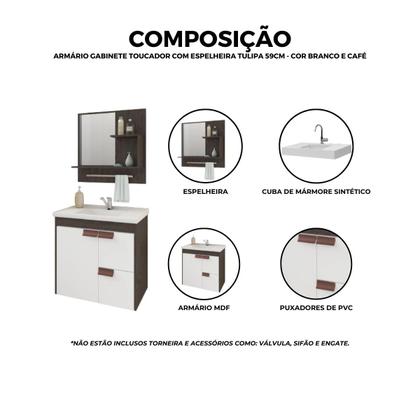 Imagem de Gabinete Armário P/ Banheiro Branco E Café Tulipa Mgm 59cm