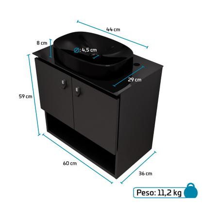 Imagem de Gabinete Armário Para Banheiro Aço 60x36 Zeus Com Cuba De Apoio