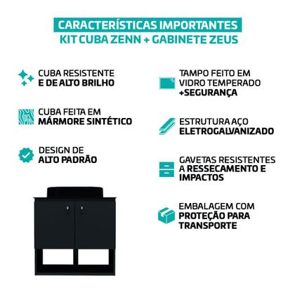 Imagem de Gabinete Armário Para Banheiro Aço 60x36 Zeus Com Cuba De Apoio
