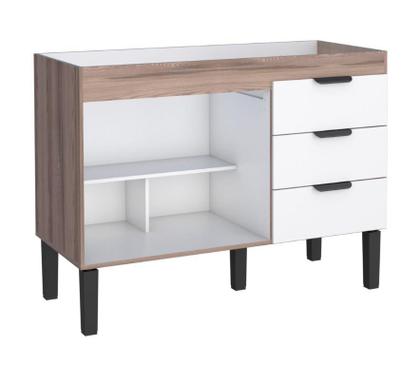 Imagem de Gabinete / Balcão FL de Cozinha em MDF / MDP para Pia de 1.20m 2 Portas + 3 Gavetas Cor Branco/Tamarindo