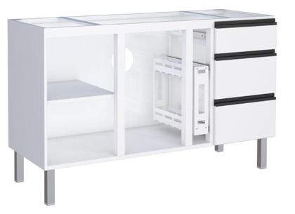 Imagem de Gabinete / Balcão GA de Cozinha para Pia de 1.50m em Aço 3 Portas + 3 Gavetas Cor Branco