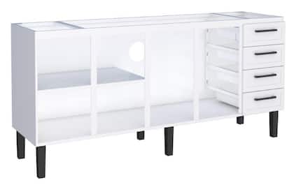 Imagem de Gabinete / Balcão  JU de Cozinha para Pia de 2.00m em Aço 4 Portas + 4 Gavetas Cor Branco