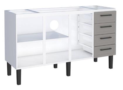 Imagem de Gabinete / Balcão JU em Aço para Pia de 1.60m 3 Portas + 4 Gavetas Cor Cinza/Branco