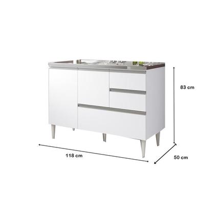 Imagem de Gabinete Balcão Para Pia 1,20 Maceió Branco Puxador Aluminio