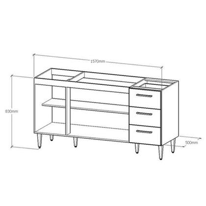 Imagem de Gabinete Balcão Para Pia de 160 Cm 3 Portas 3 Gavetas Branco