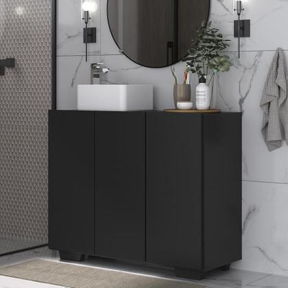 Imagem de Gabinete Banheiro 3 Portas 90Cm Multimóveis V5031 Preto