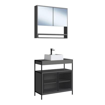 Imagem de Gabinete Banheiro 80cm 2 Portas Metal com Cuba e Espelheira