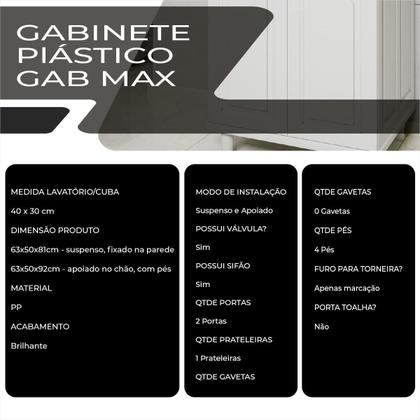 Imagem de Gabinete Banheiro Armario 92Cm Com Cuba Astra Gab Max