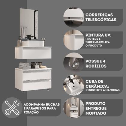 Imagem de Gabinete banheiro creta 60cm com cuba sobrepor e espelho branco inteiro