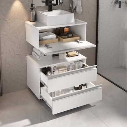 Imagem de Gabinete banheiro creta 60cm com cuba sobrepor e espelho branco inteiro