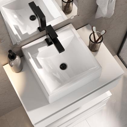 Imagem de Gabinete banheiro creta 60cm com cuba sobrepor e espelho branco inteiro