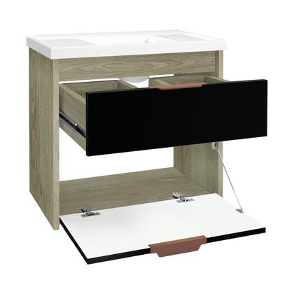 Imagem de Gabinete Banheiro Cuba Resina 51cm Vêneto Preto Madeirado