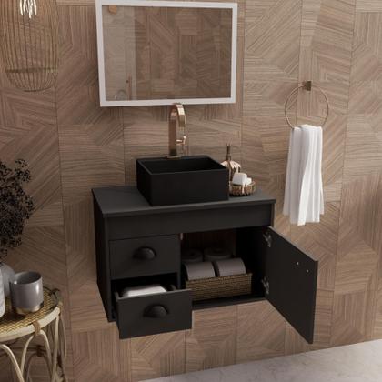 Imagem de Gabinete Banheiro Em Mdf Com Pia Cuba - Udine Preto