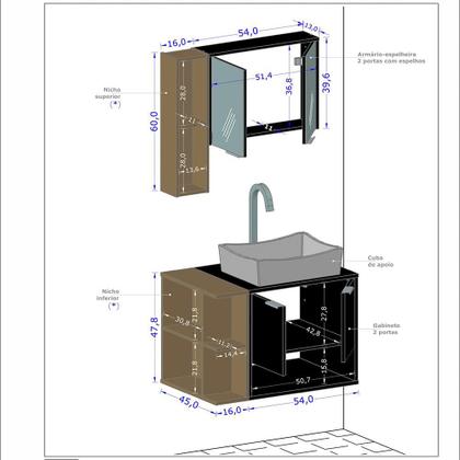 Imagem de Gabinete Banheiro Ibiza 2 Portas Cuba e Armario Espelheira