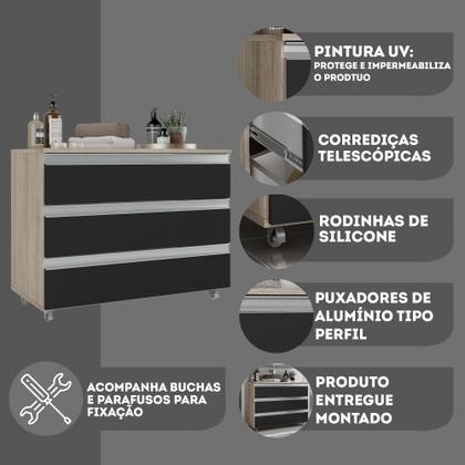 Imagem de Gabinete Banheiro Joia 80cm com 3 Gavetas e Rodinha -