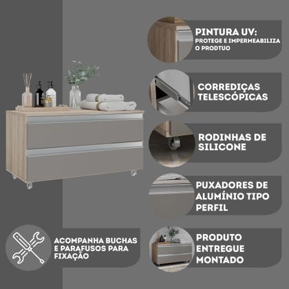 Imagem de Gabinete Banheiro Rodinhas 80cm 02 Gavetas JOIA 