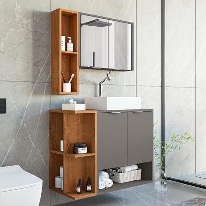 Imagem de Gabinete Banheiro Star 2 Portas com Espelheira e Cuba Dalla