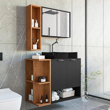 Imagem de Gabinete Banheiro Star com Espelheira e Cuba Dalla Preta