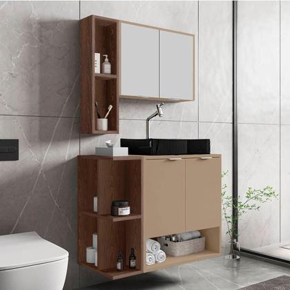 Imagem de Gabinete Banheiro Star com Espelheira e Cuba Dalla Preta