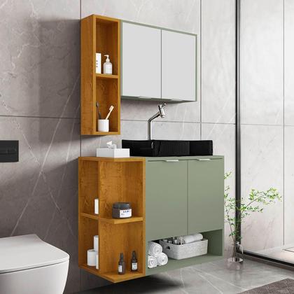 Imagem de Gabinete Banheiro Star com Espelheira e Cuba Dalla Preta