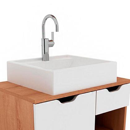 Imagem de Gabinete Banheiro Suspenso Com Cuba Inclusa e 2 Nichos 60 cm