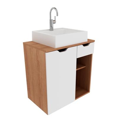 Imagem de Gabinete Banheiro Suspenso Com Cuba Inclusa e 2 Nichos 60 cm