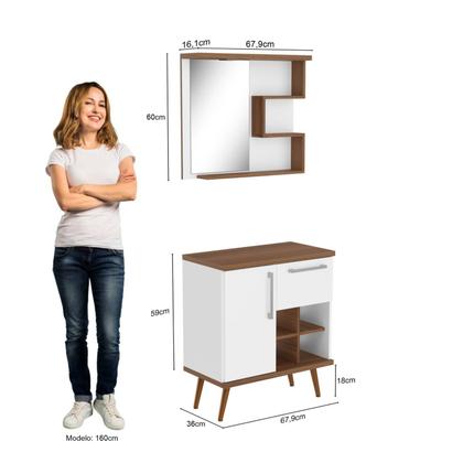 Imagem de Gabinete com Pés Para Banheiro 70cm com Cuba e Espelheira Veneza