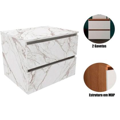 Imagem de Gabinete De Banheiro 60 Cm Com 2 Gavetas Joana Mármore Branco