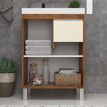 Imagem de Gabinete de Banheiro 60cm com Lavatório e Armário Ref 670 Cewal - Amendoa/Off White