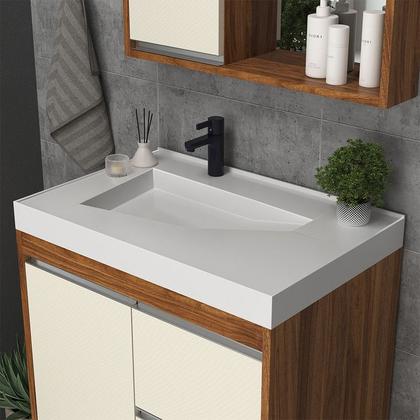 Imagem de Gabinete de Banheiro 60cm com Lavatório e Armário Ref 670 Cewal - Amendoa/Off White