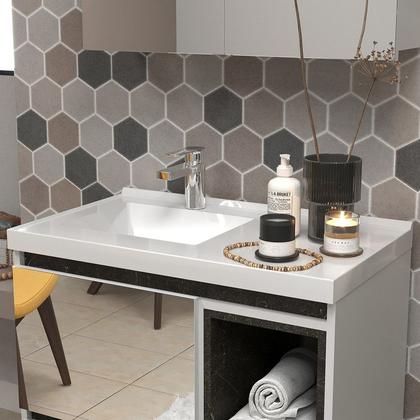 Imagem de Gabinete de Banheiro 70cm com Lavatório e Armário Ref 710 Cewal - Branco/Portoro